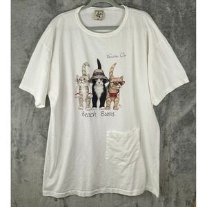 Vintage Y2K Cat Beach Bums AOP Alore Dress Cover Up One Size White Pocket Ca USA